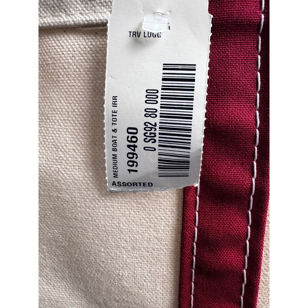 LL Bean Boat and Tote Medium Canvas Bag Red Cream Made in USA OM198 - Picture 5 of 12